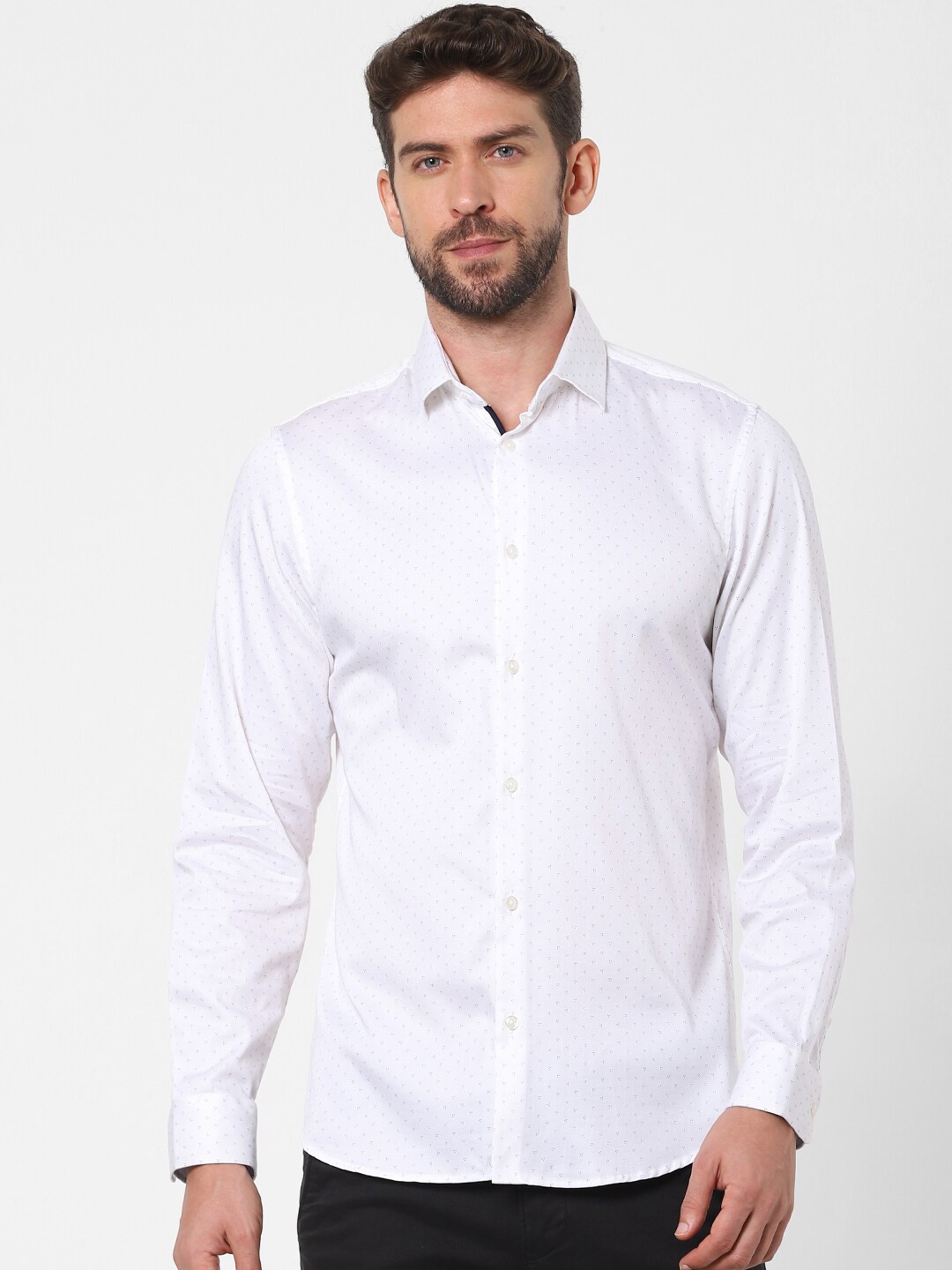 

SELECTED Men White Slim Fit Micro Ditsy Printed Casual Shirt