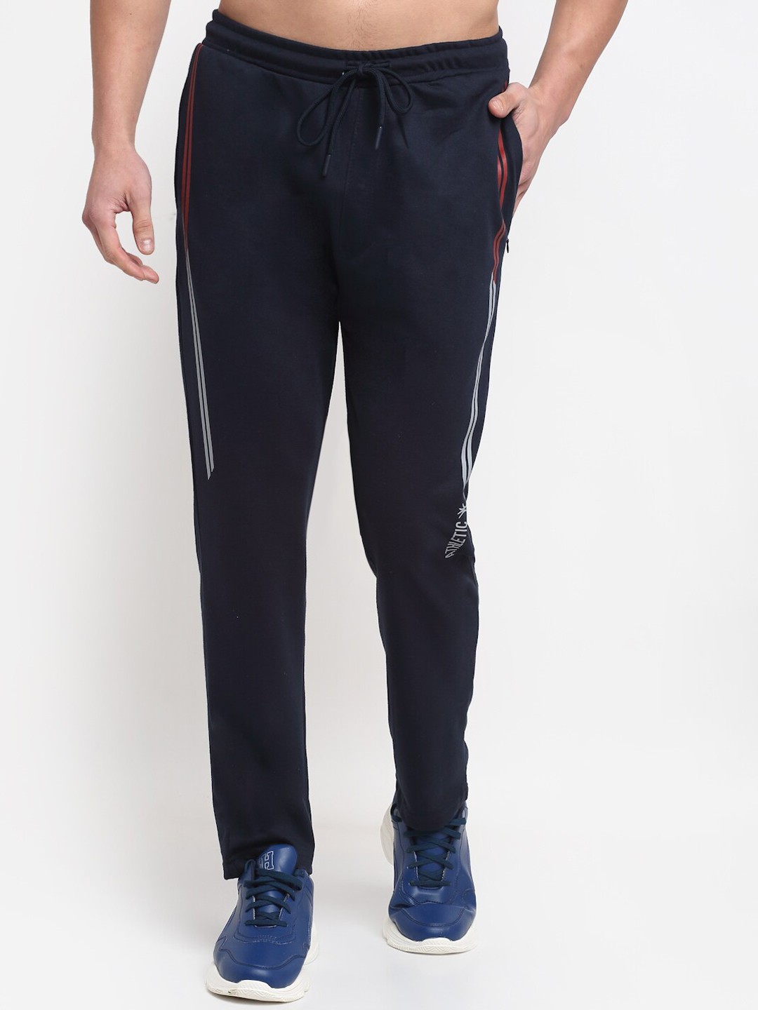 

VENITIAN Men Navy Blue Solid Slim-Fit Cotton Track Pants