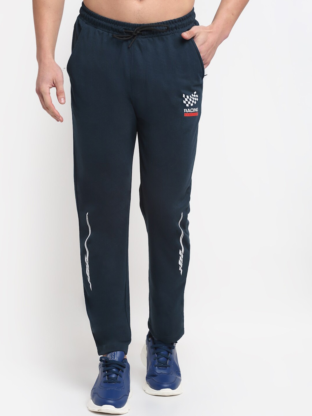 

VENITIAN Men Teal Solid Cotton Slim-Fit Trackpants