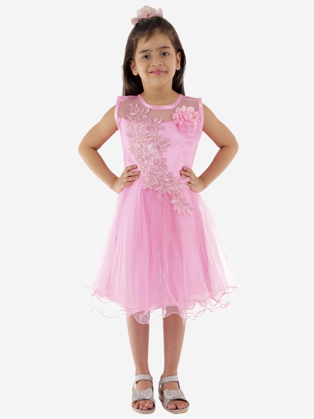 

ahhaaaa Pink Embellished Flared Dress
