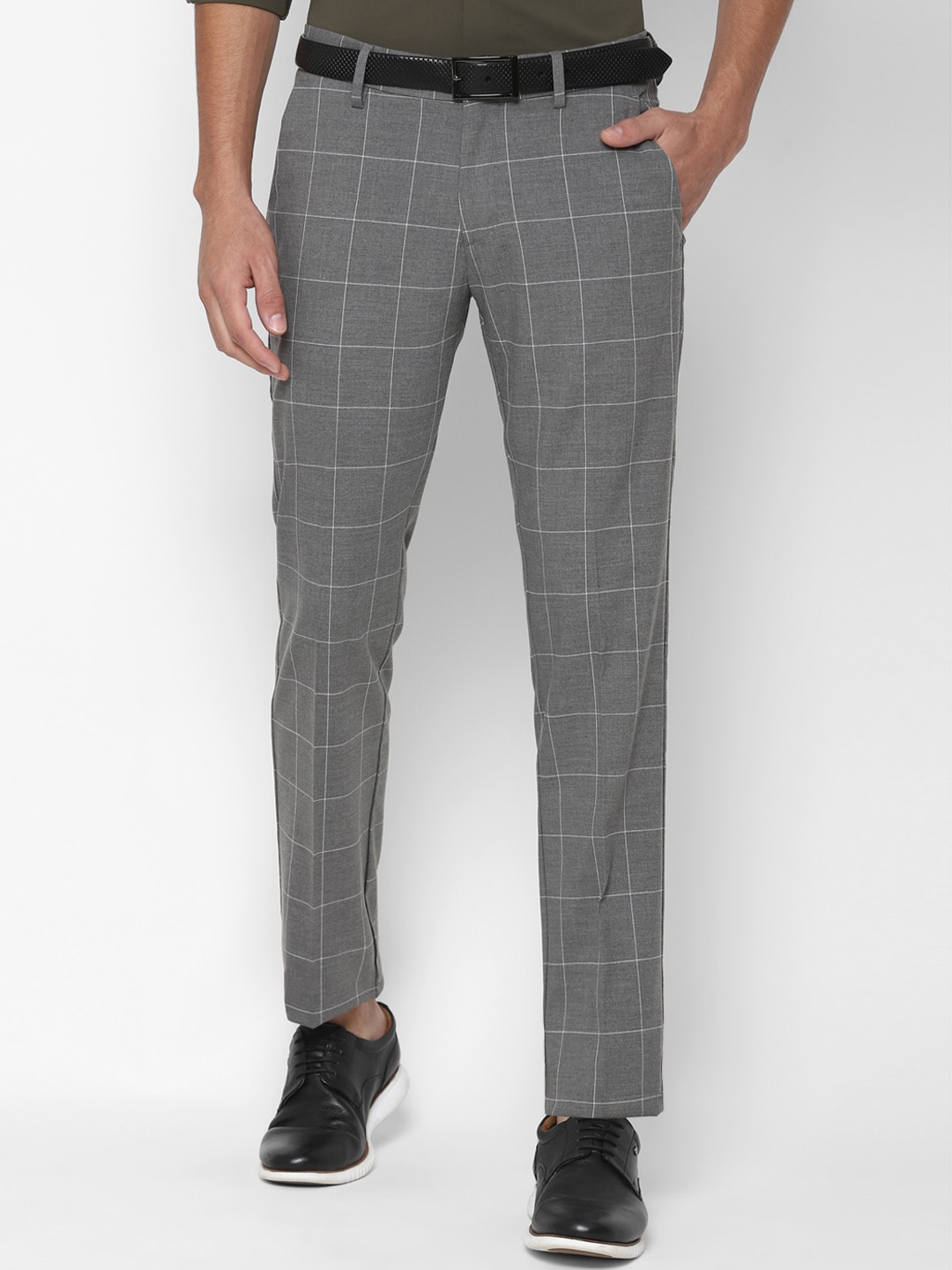 

Allen Solly Men Grey Checked Slim Fit Trousers