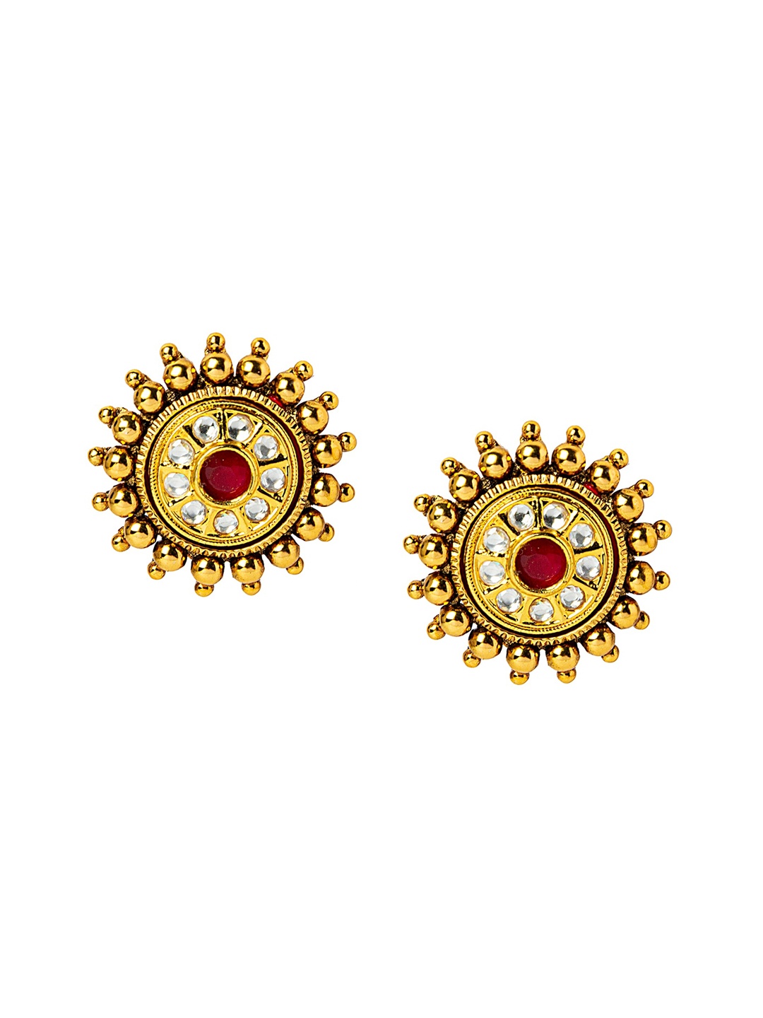 

Shining Jewel - By Shivansh Gold-Plated & White Beaded Circular Studs