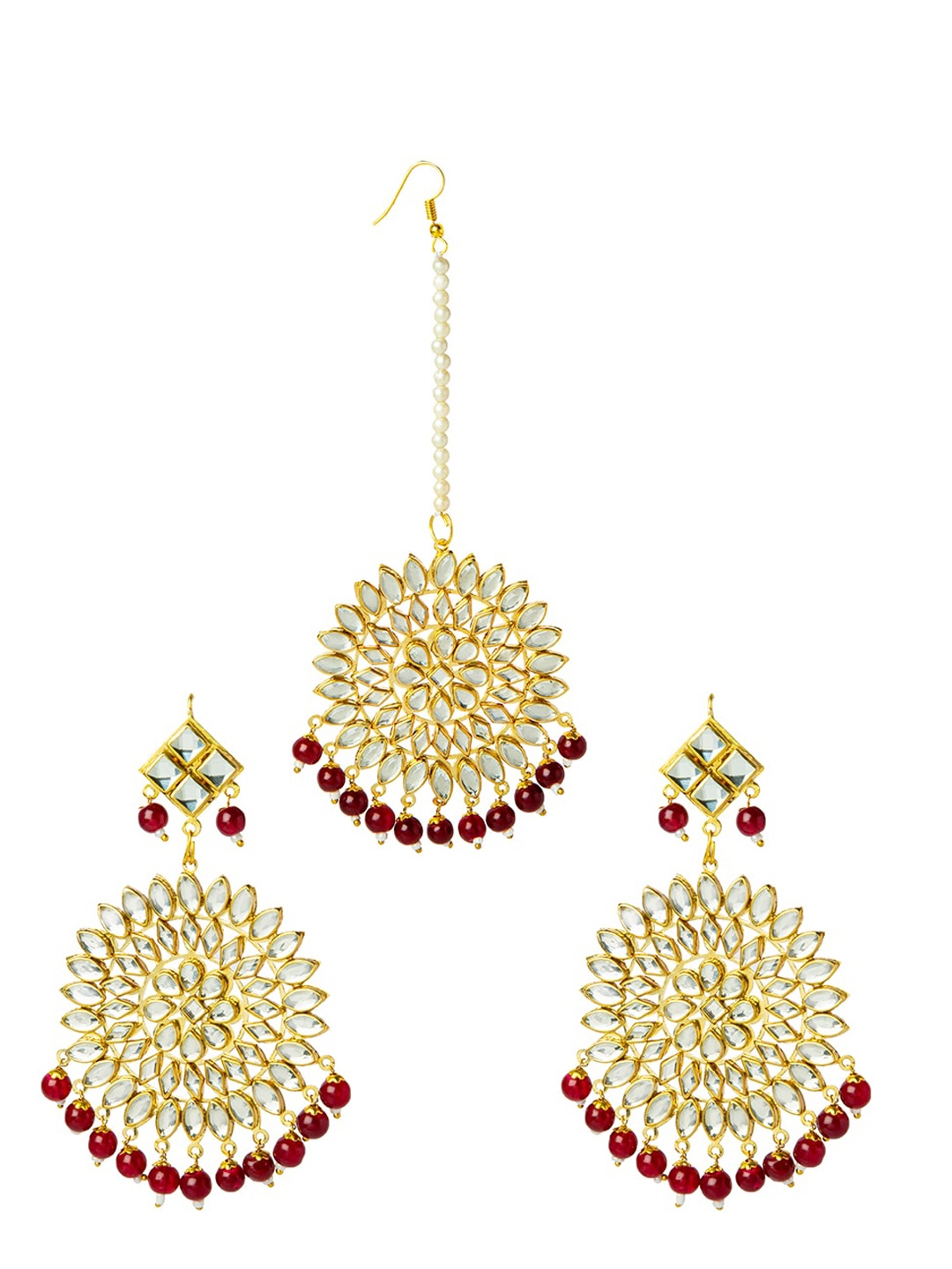 

Shining Jewel - By Shivansh Gold-Toned Stone Studded Maang Tika & Earrings Set