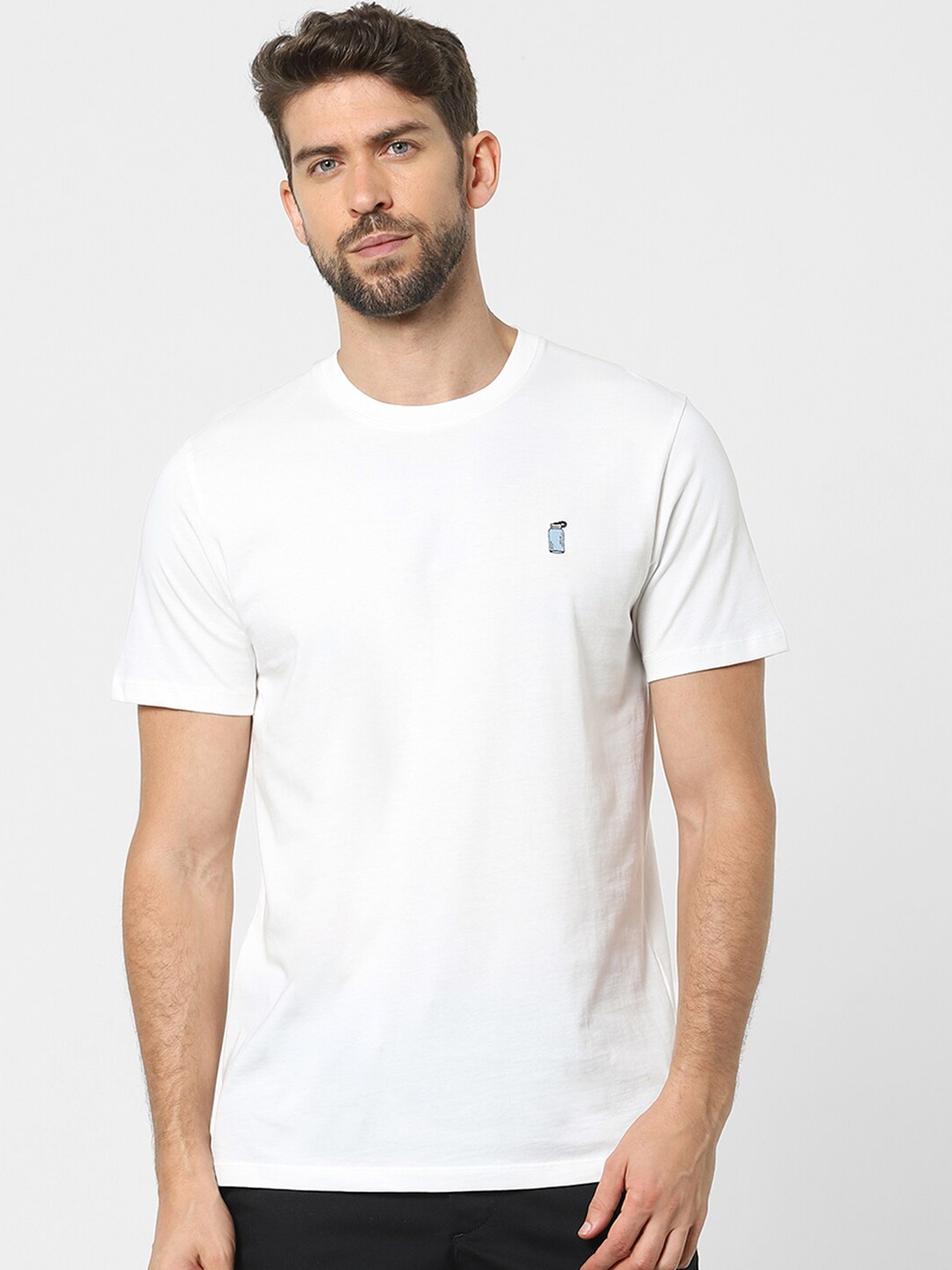 

SELECTED Men White Solid Cotton T-shirt