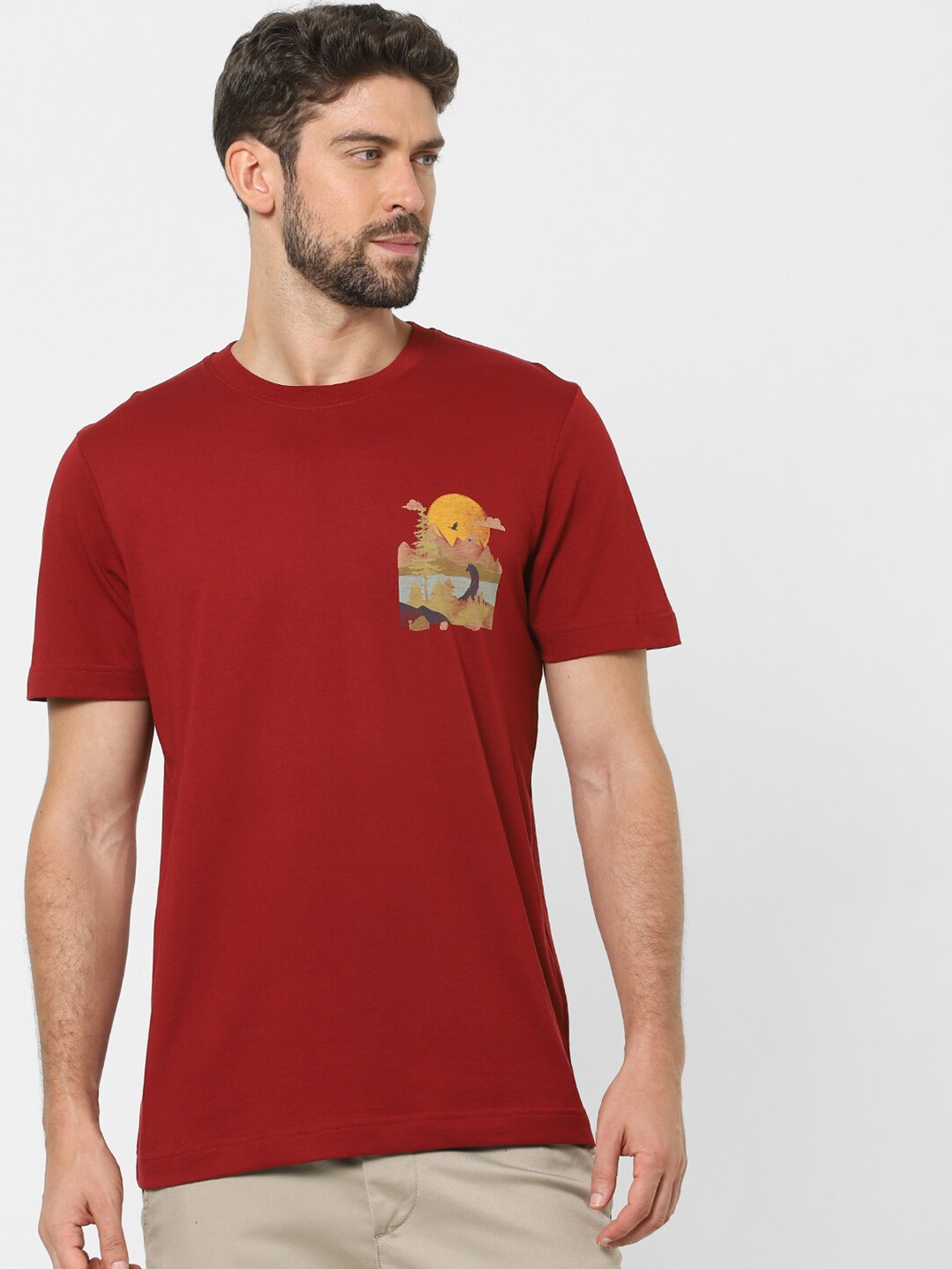 

SELECTED Men Red Printed T-shirt