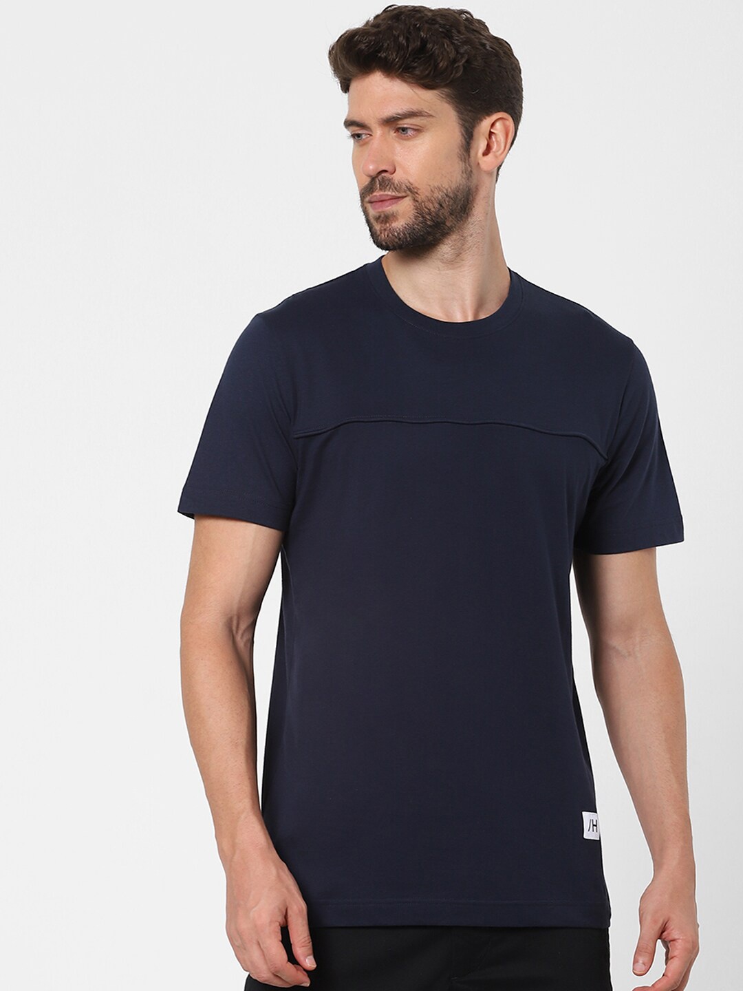 

SELECTED Men Navy Blue Solid Cotton T-shirt