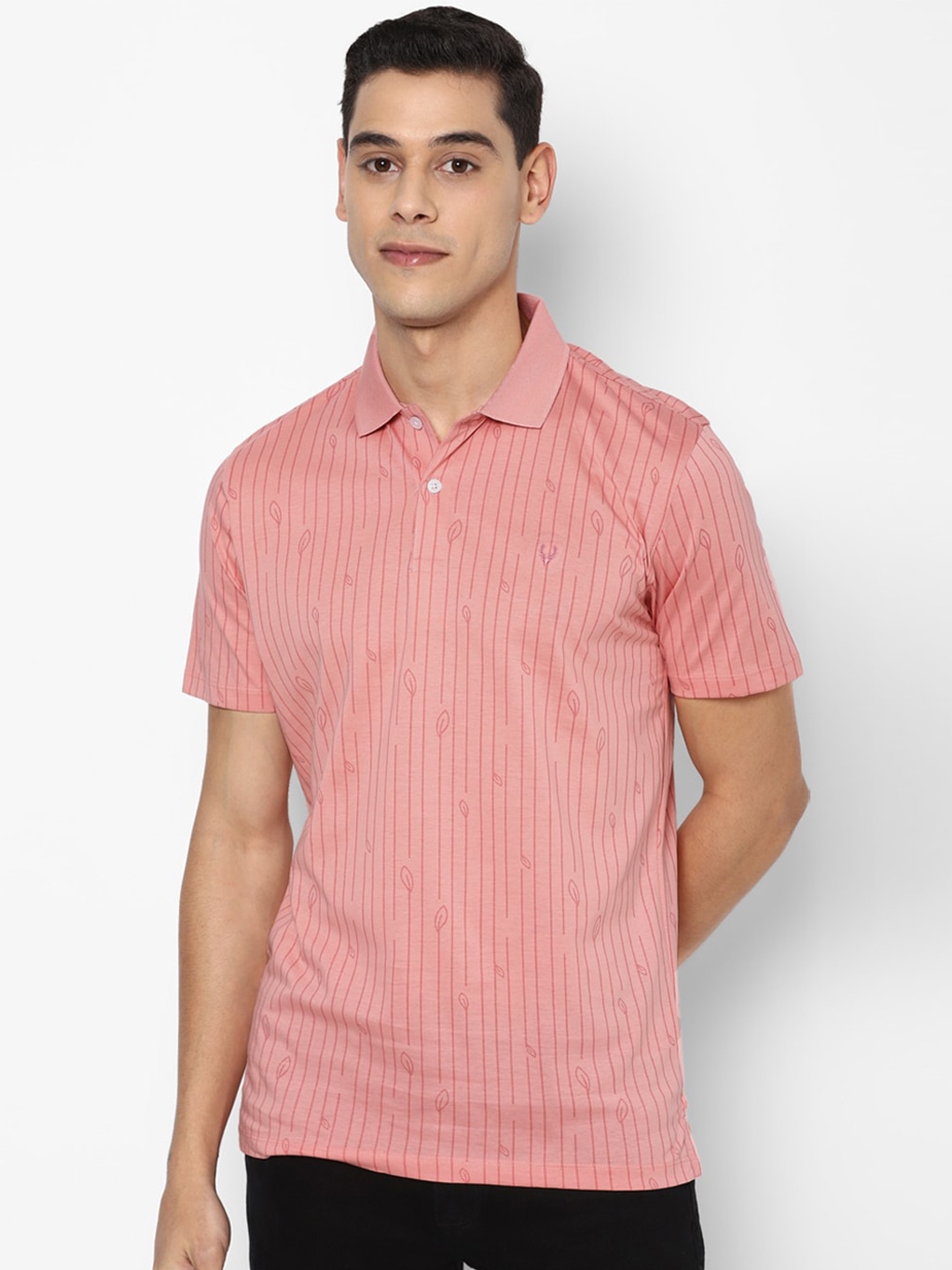 

Allen Solly Men Pink Striped Polo Collar Pure Cotton T-shirt