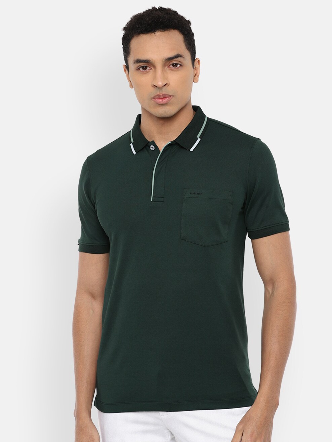 

Van Heusen Men Green Polo Collar T-shirt