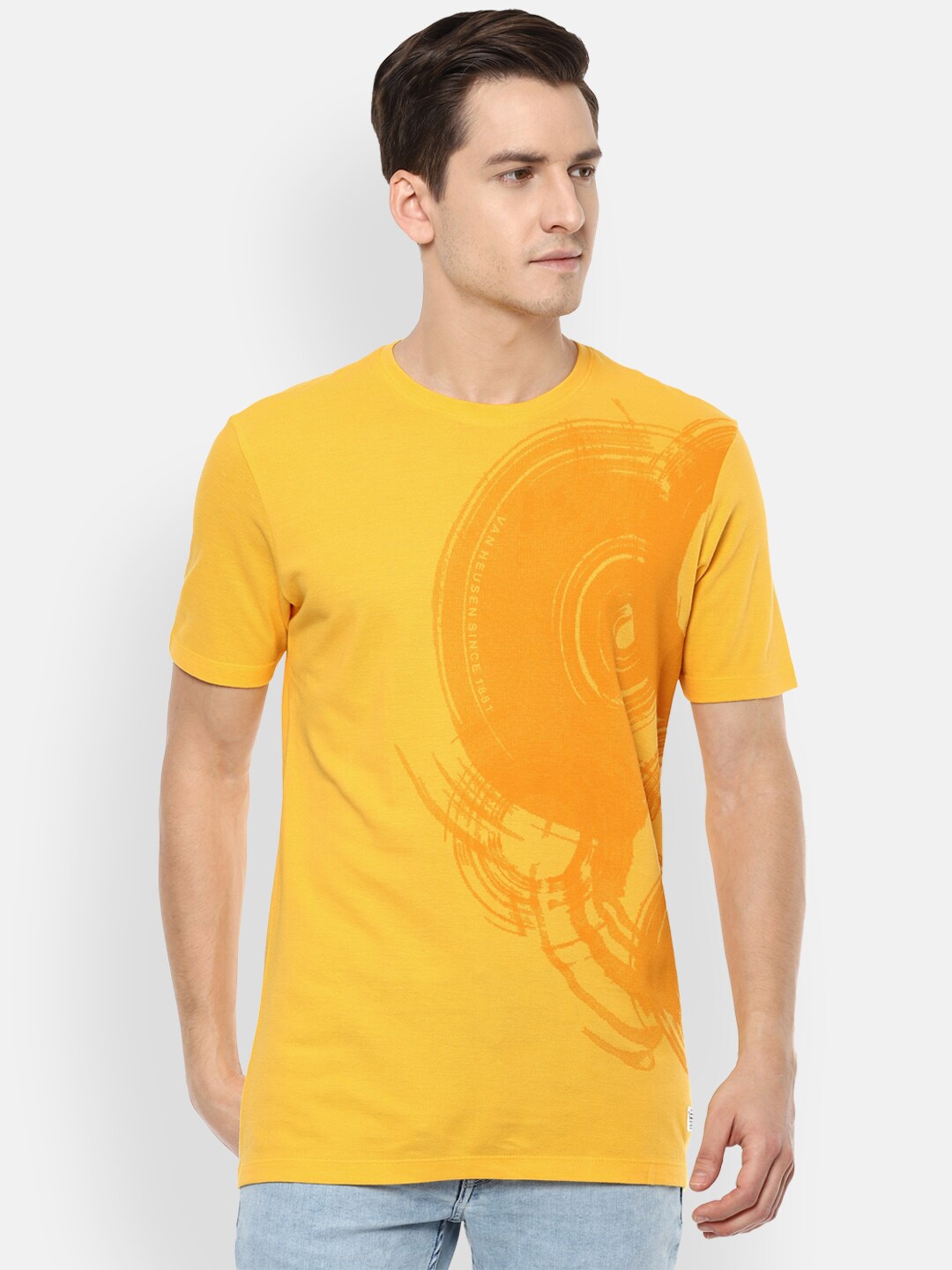 

VAN HEUSEN DENIM LABS Men Yellow Printed T-shirt