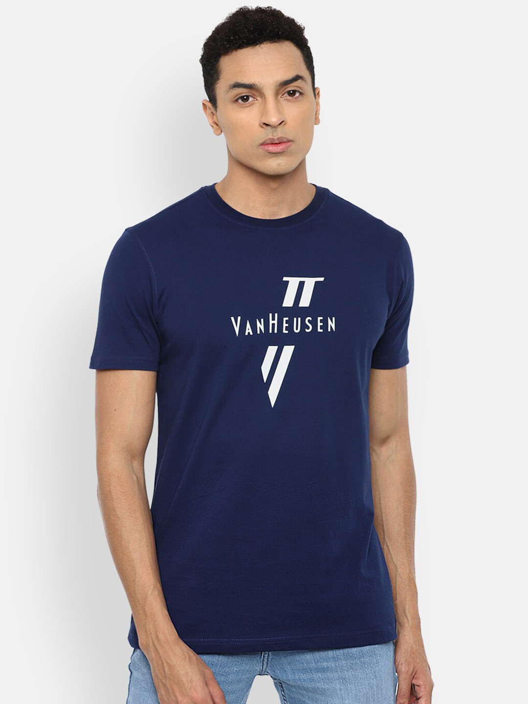 

Van Heusen Sport Men Navy Blue Brand Logo Printed Cotton T-shirt