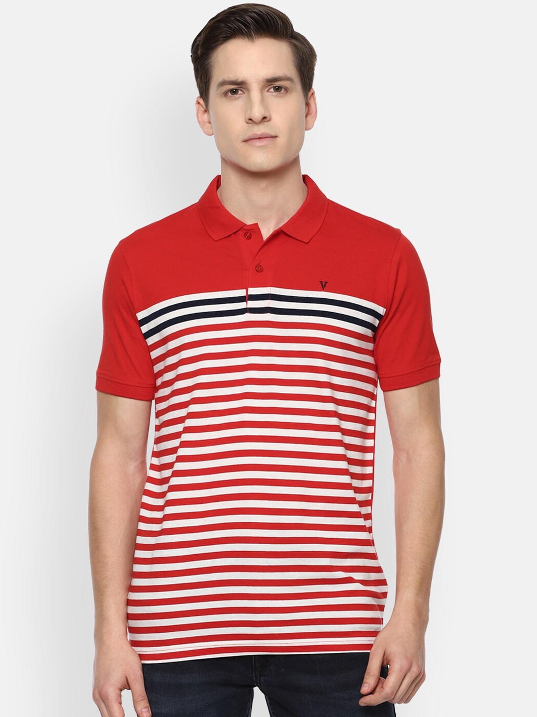 

Van Heusen Sport Men Red Striped Polo Collar T-shirt