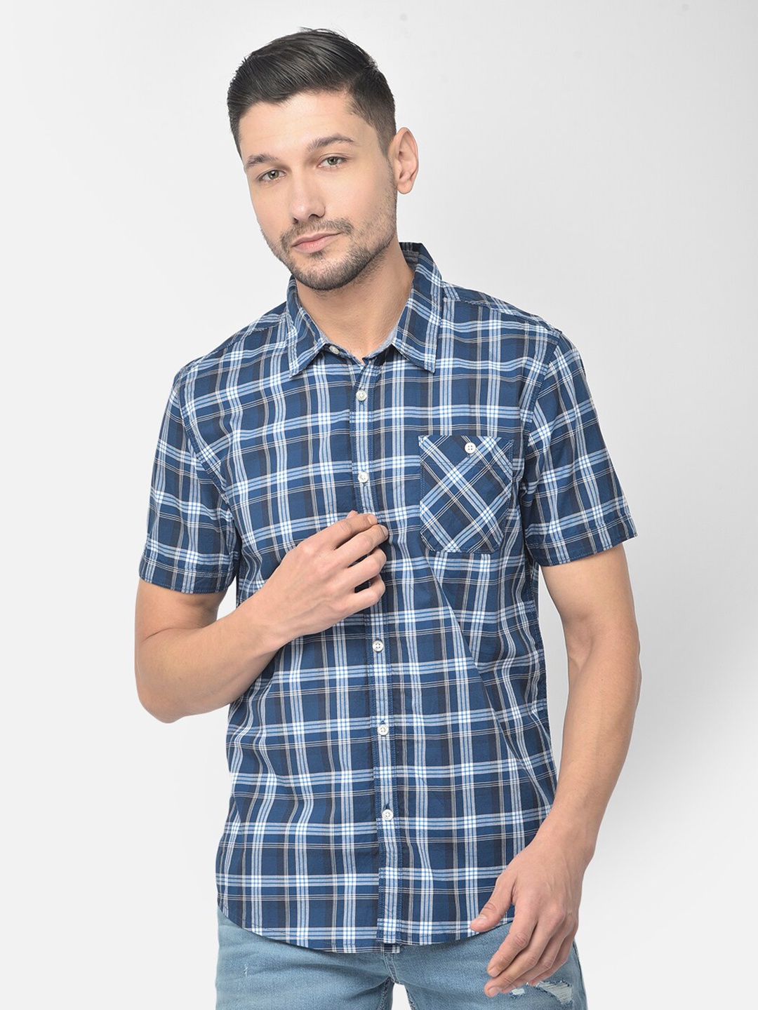 

Woodland Men Blue Checked Casual Shirt