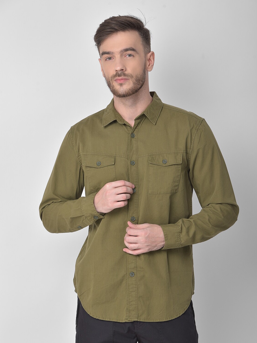 

Woodland Men Olive Green Solid Casual Shirt