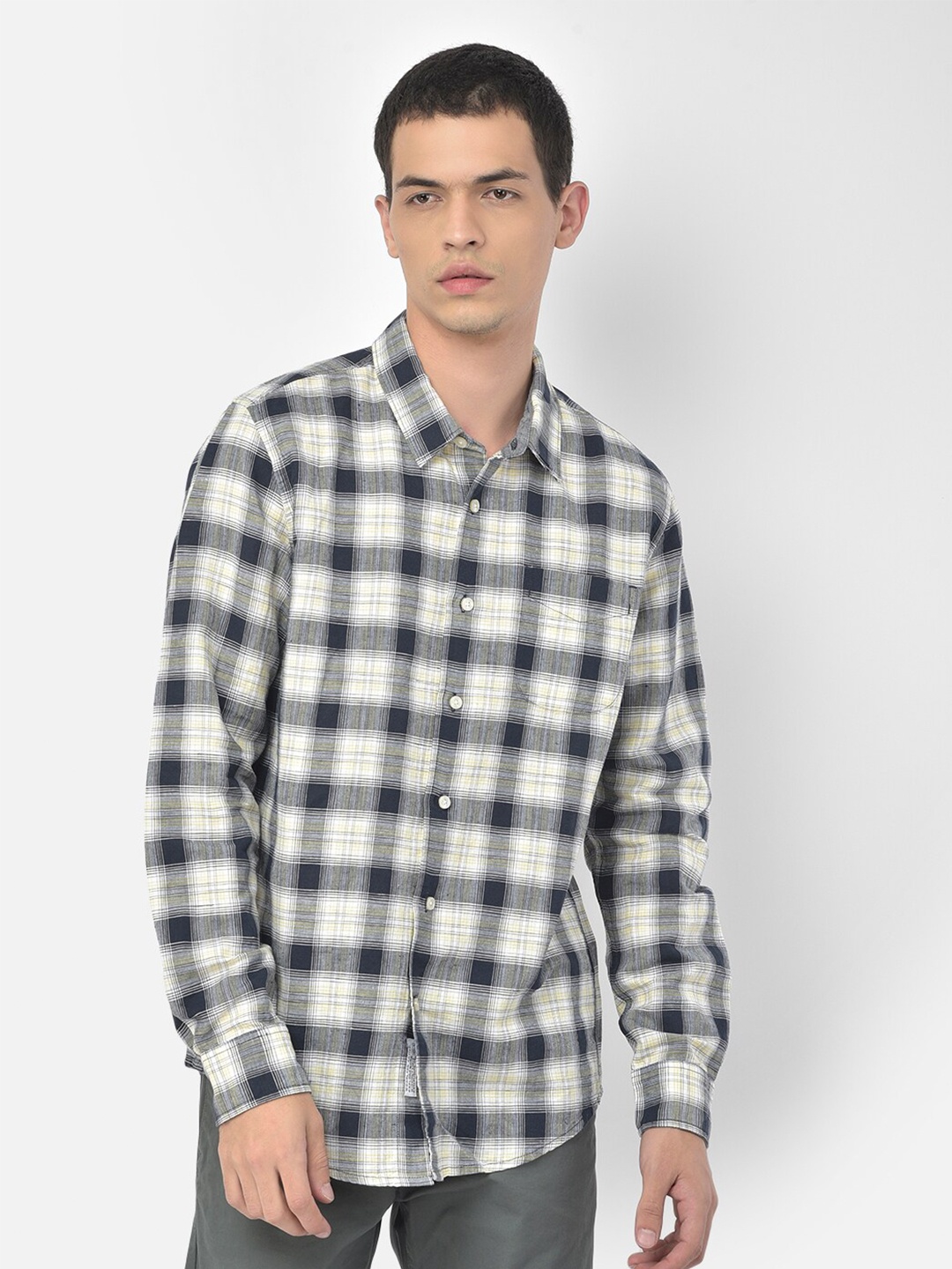 

Woodland Men Navy Blue Tartan Checks Checked Casual Shirt