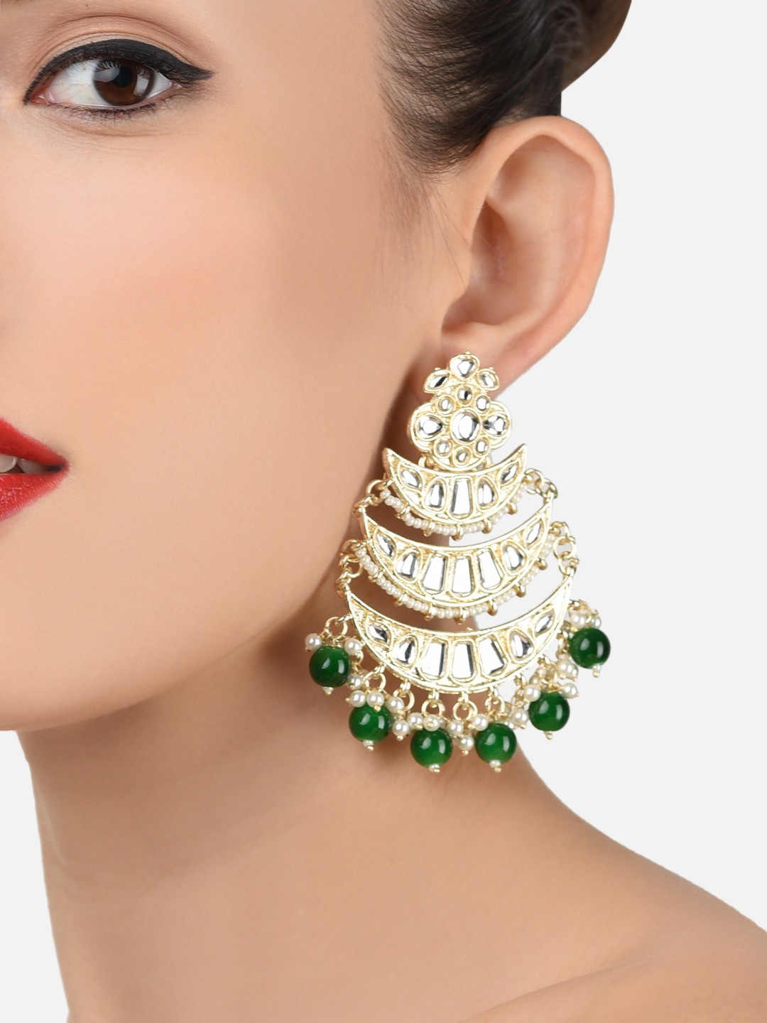 

Zaveri Pearls Green Contemporary Chandbalis Earrings