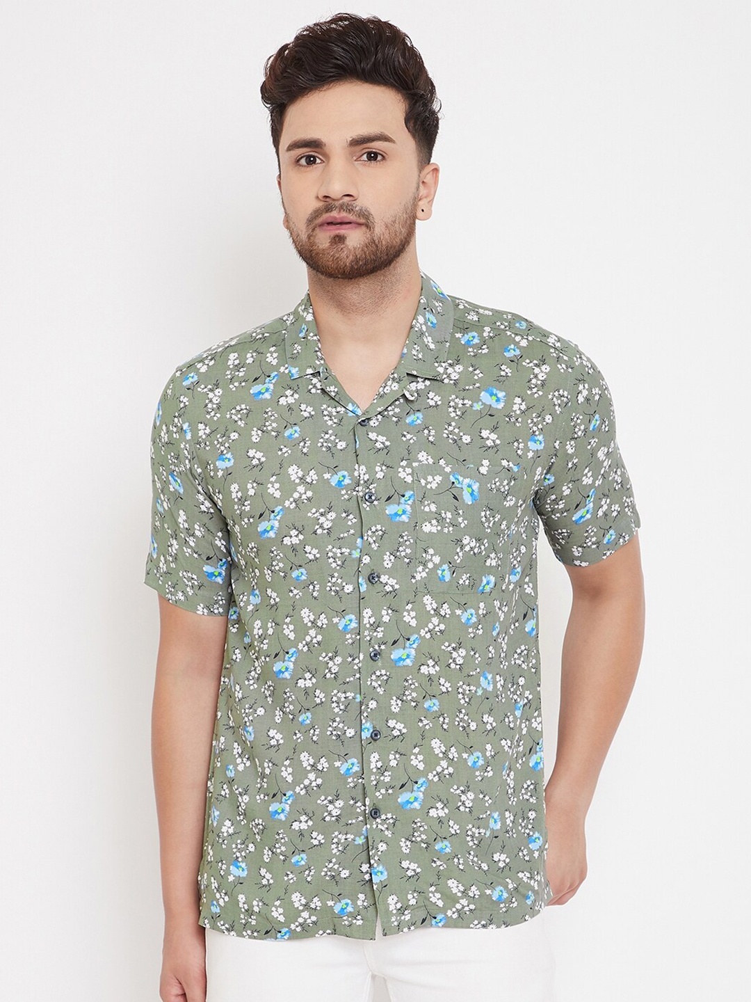 

even Men Green Slim Fit Floral Printed Casual Shirt