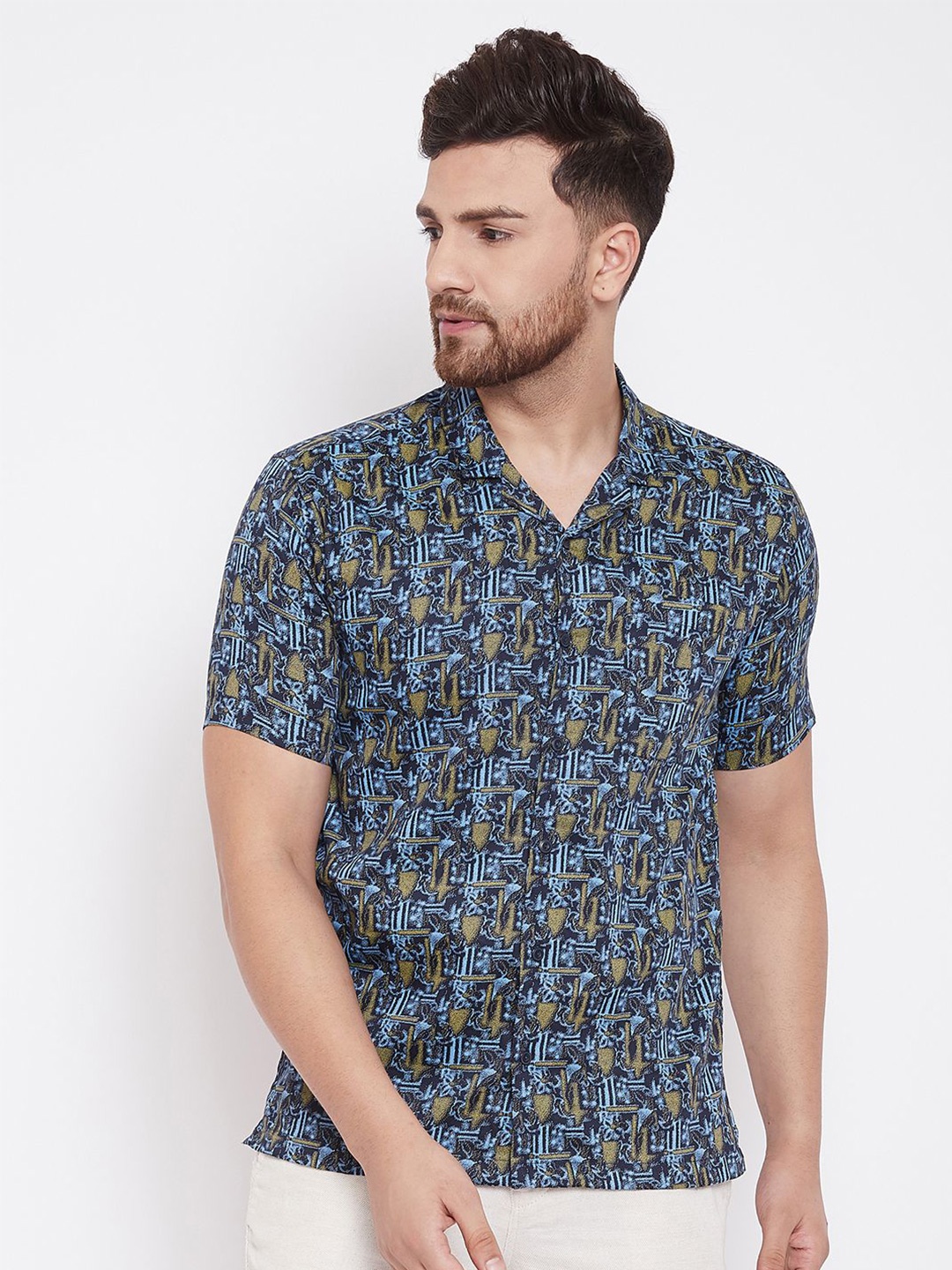 

even Men Blue Slim Fit Printed Casual Shirt