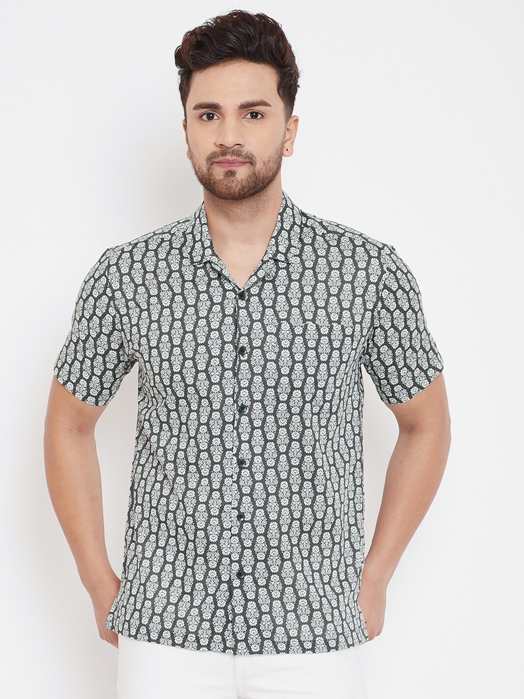 

even Men Grey Slim Fit Floral Printed Casual Shirt