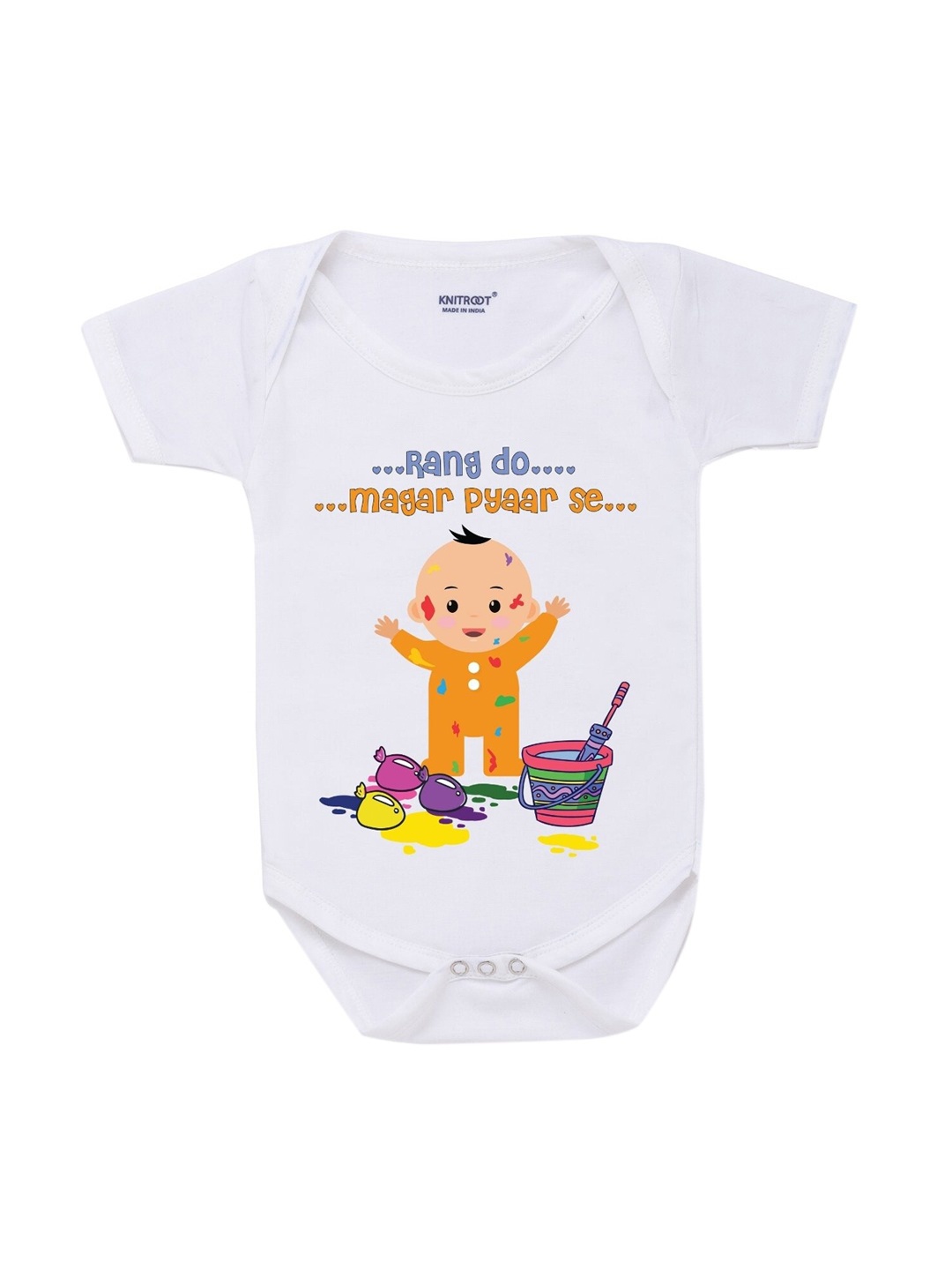 

KNITROOT Infants White Printed Cotton Bodysuit