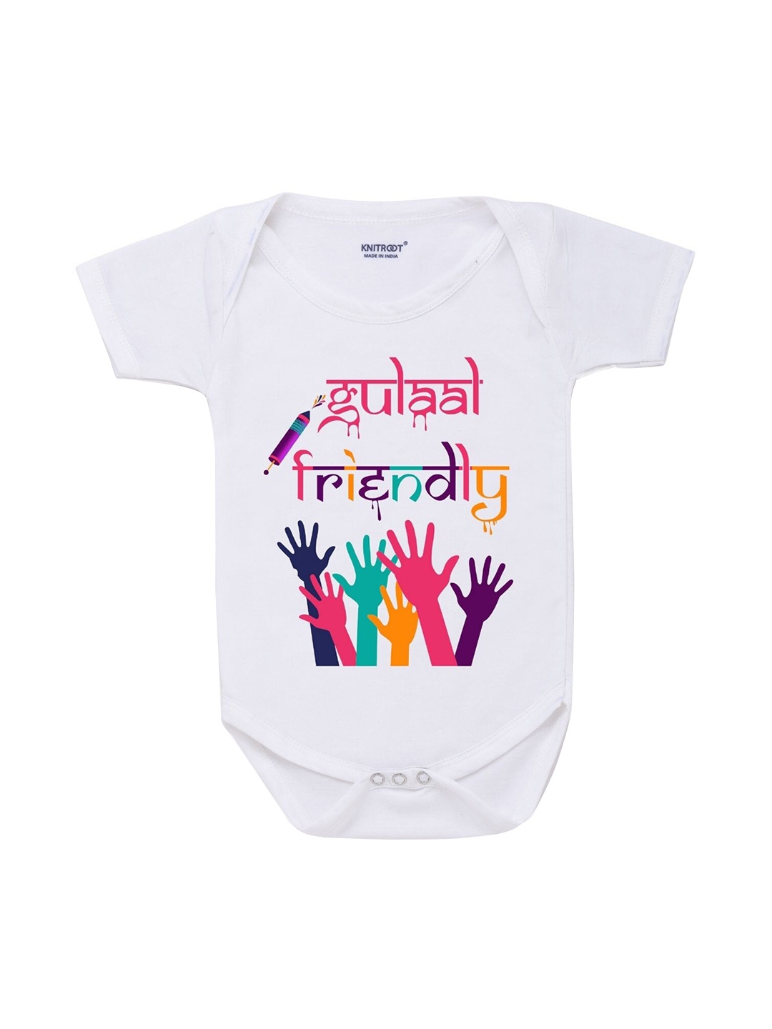

KNITROOT Kids White & Multicoloured Printed Romper