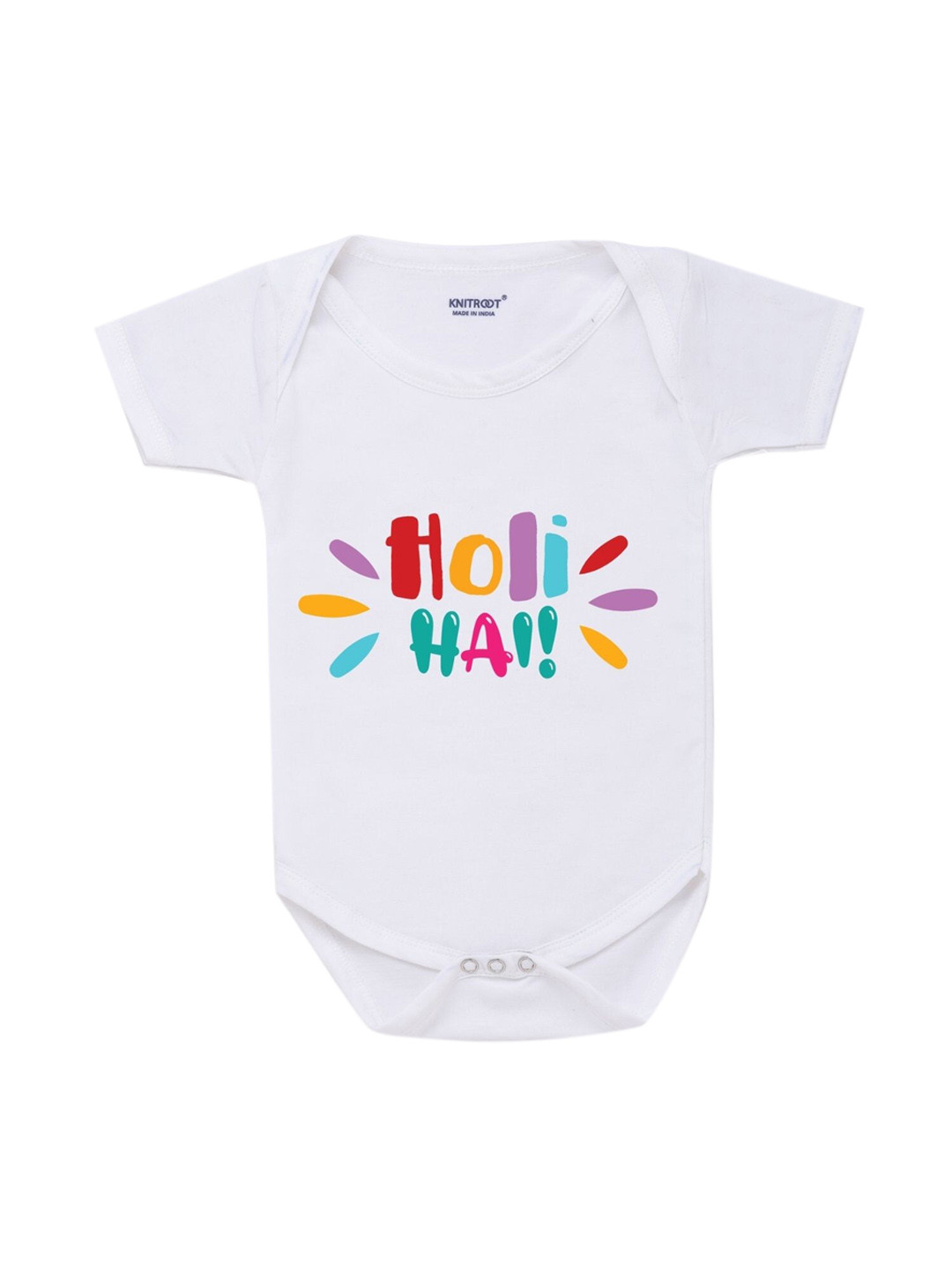

KNITROOT Infants White Holi Hai Printed Body Suit