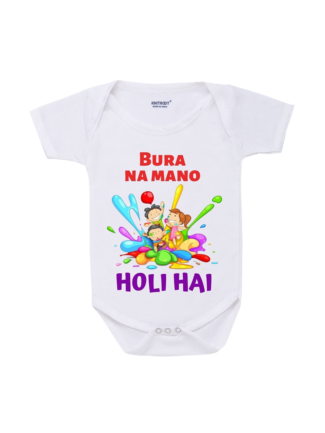 

Knitroot White Holi Hai Printed Bodysuit
