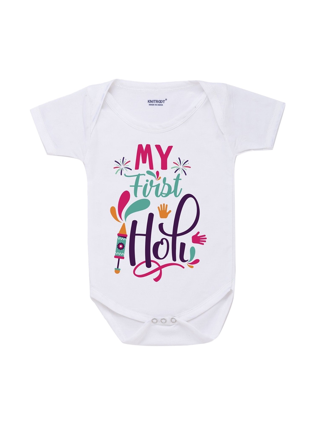 

KNITROOT White My First Holi Printed Bodysuit