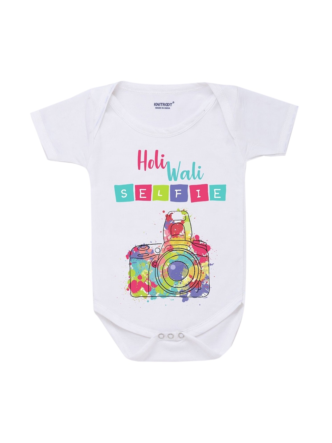 

KNITROOT Infants White Printed Cotton Bodysuit