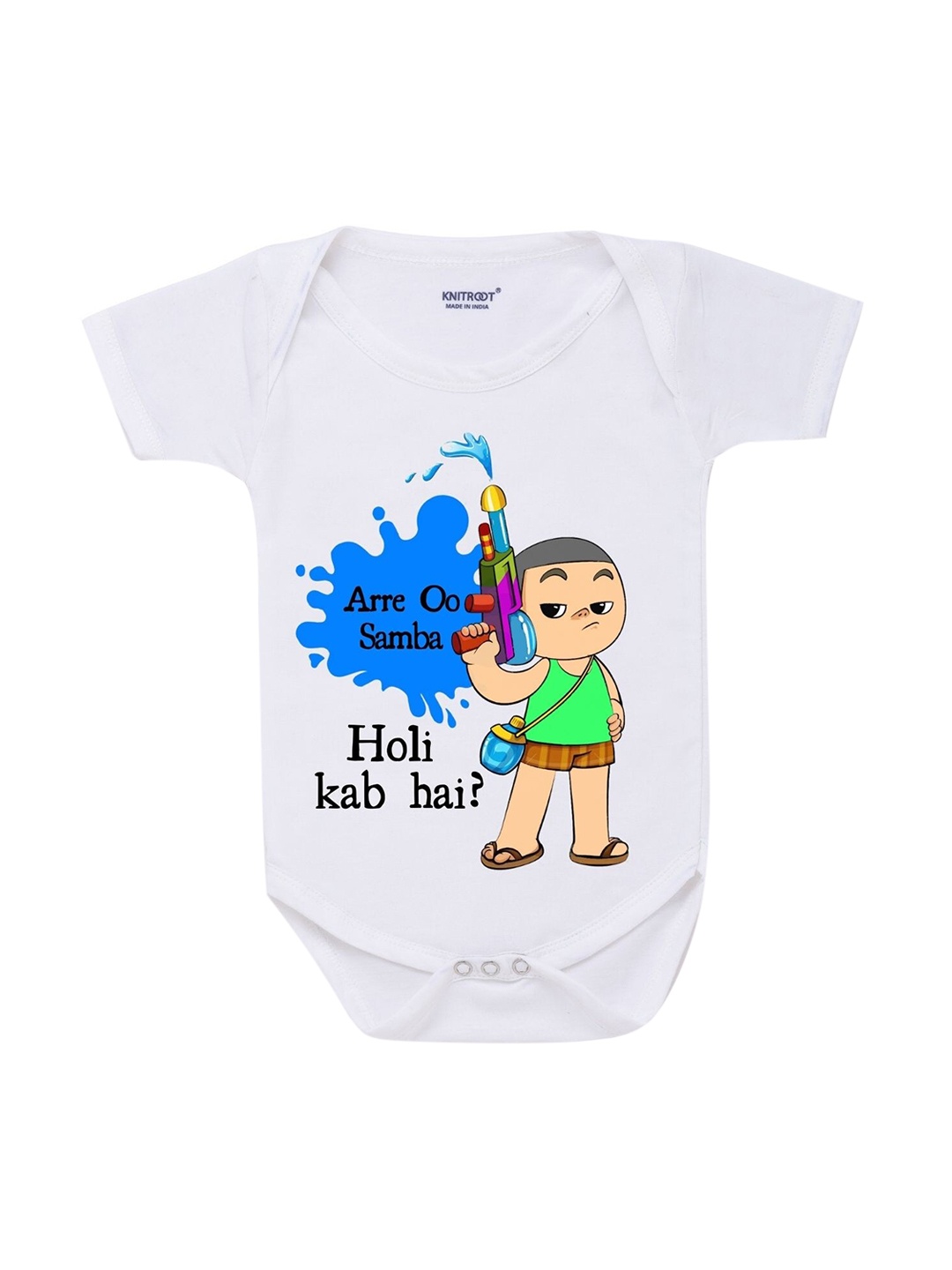 

KNITROOT Kids White Holi Kab Hai Cotton Printed Bodysuit