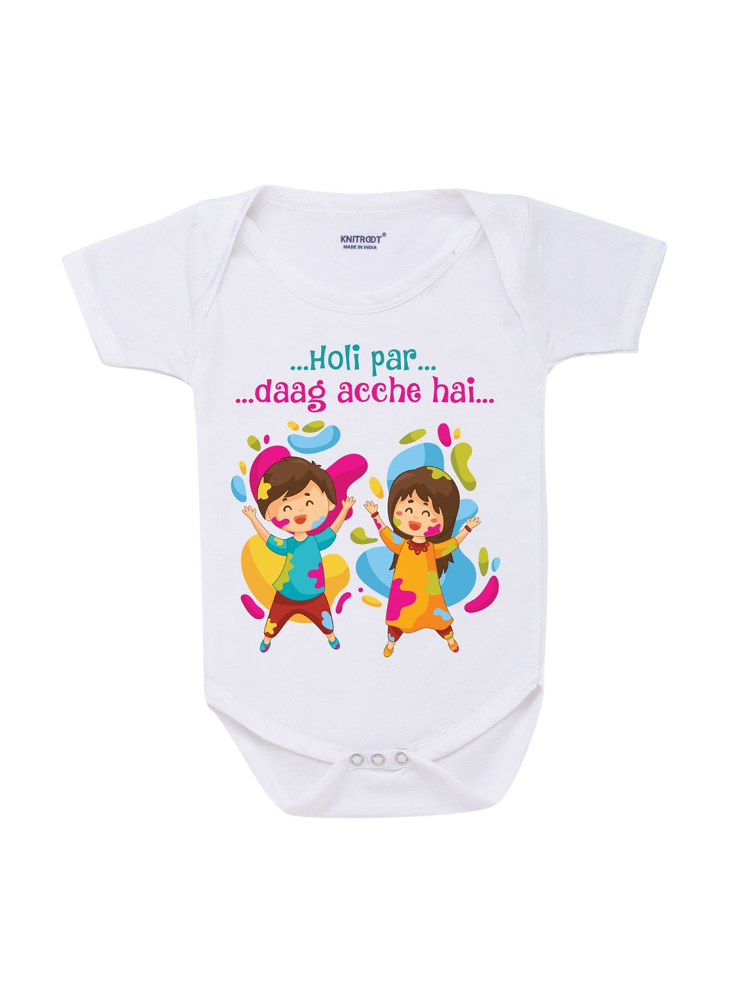 

KNITROOT Infant Kids White Holi Par Cotton Romper
