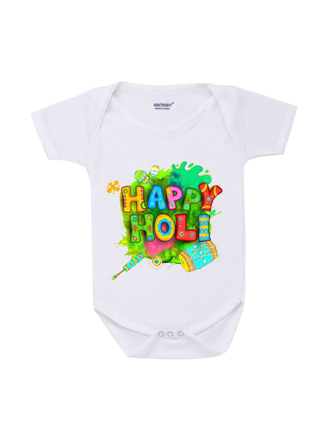 

KNITROOT Kids White & Multicoloured Printed Cotton Romper
