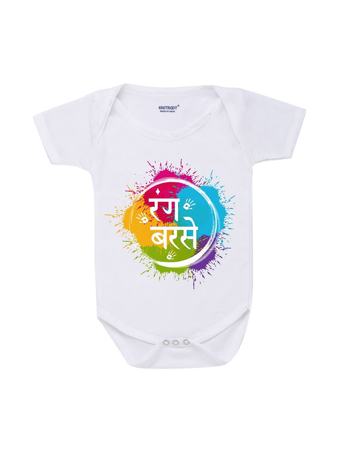 

KNITROOT Infants Kids White Holi Printed Body Suit