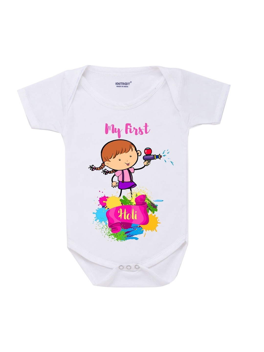 

Knitroot Kids White My First Holi Bodysuit