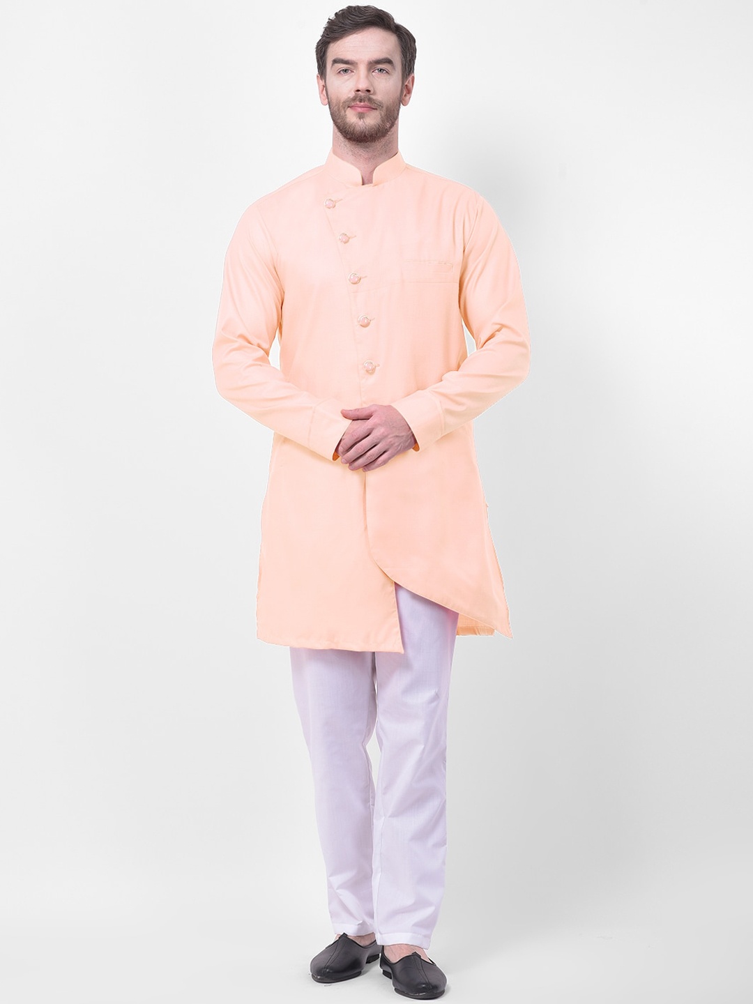 

SG LEMAN Men Peach-Coloured Pure Cotton Kurta with Pyjamas