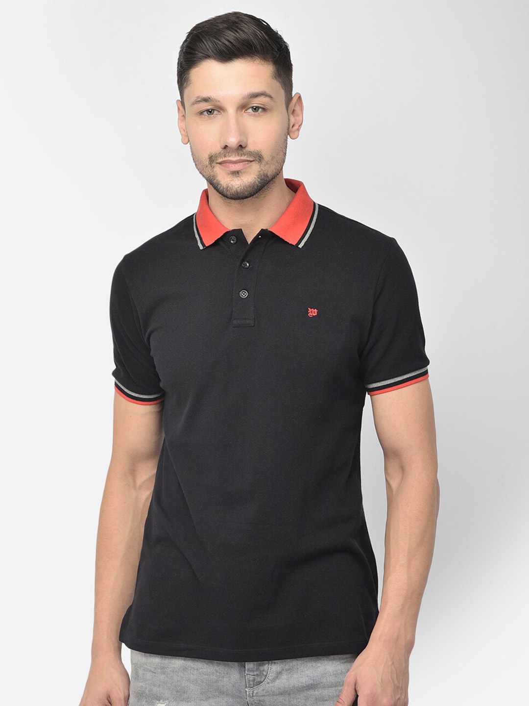 

Woods Men Black Polo Collar T-shirt