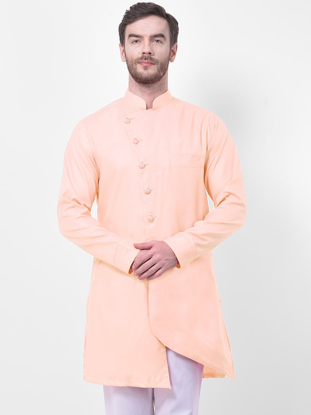 

SG LEMAN Men Peach-Coloured Thread Work Kurta