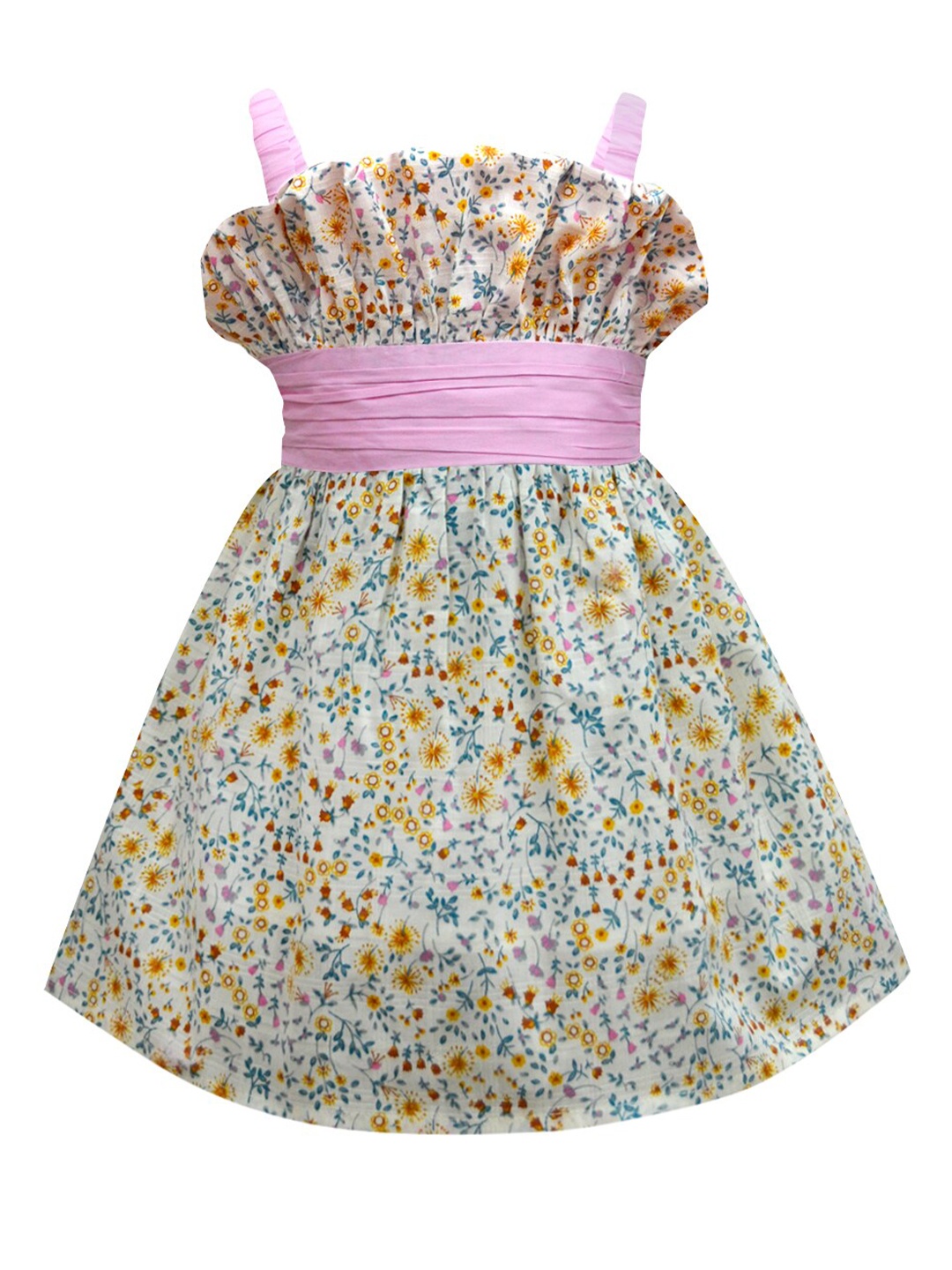 

A T U N Girls White & Yellow Floral Organic Cotton Dress