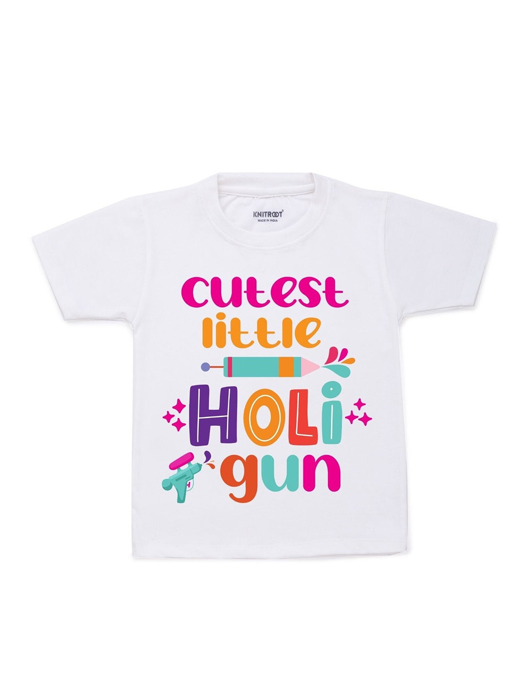 

KNITROOT Kids White & Pink Holi Gun Typography Printed T-shirt
