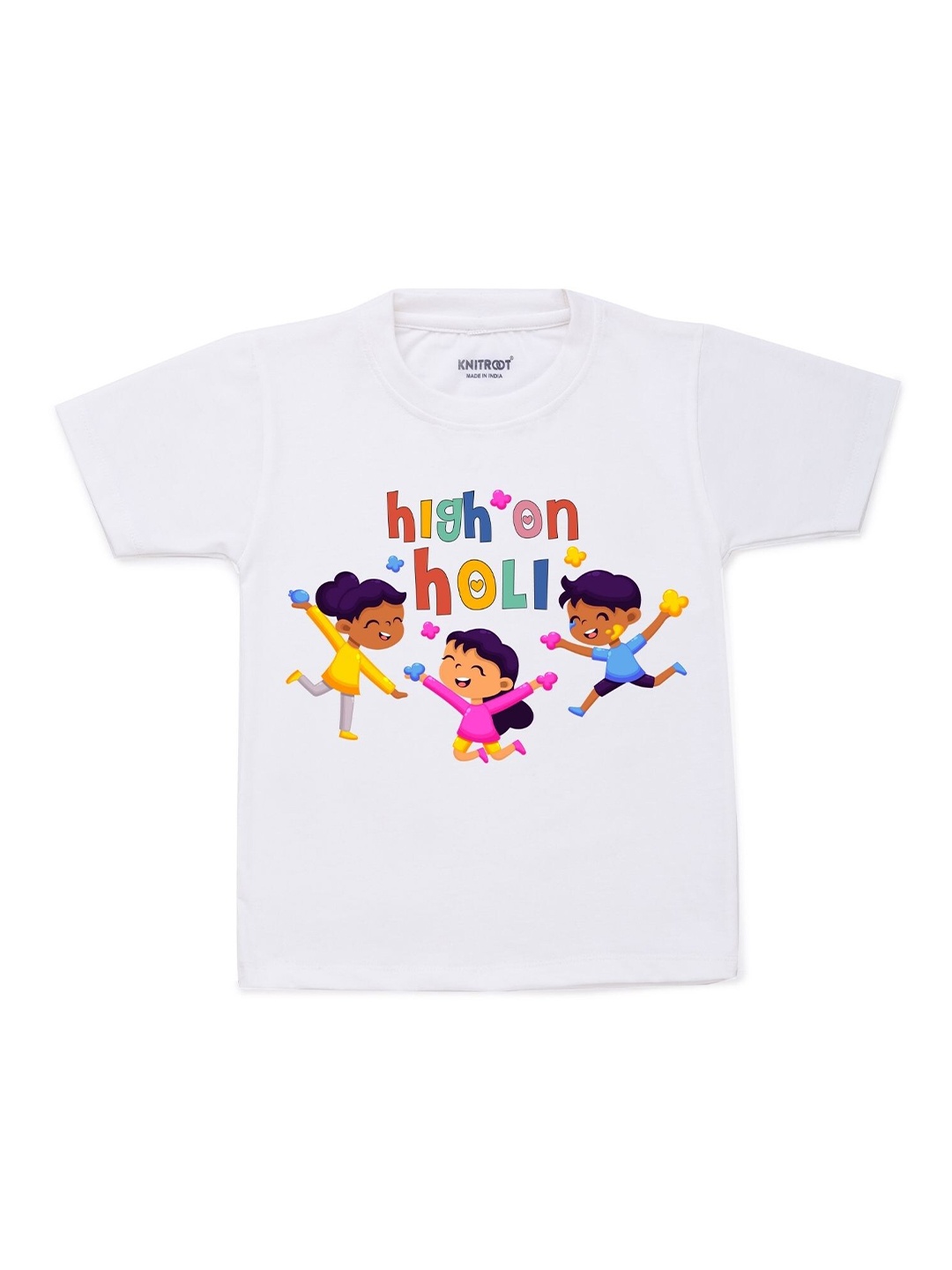 

KNITROOT Kids White & Yellow High Holi Printed T-shirt