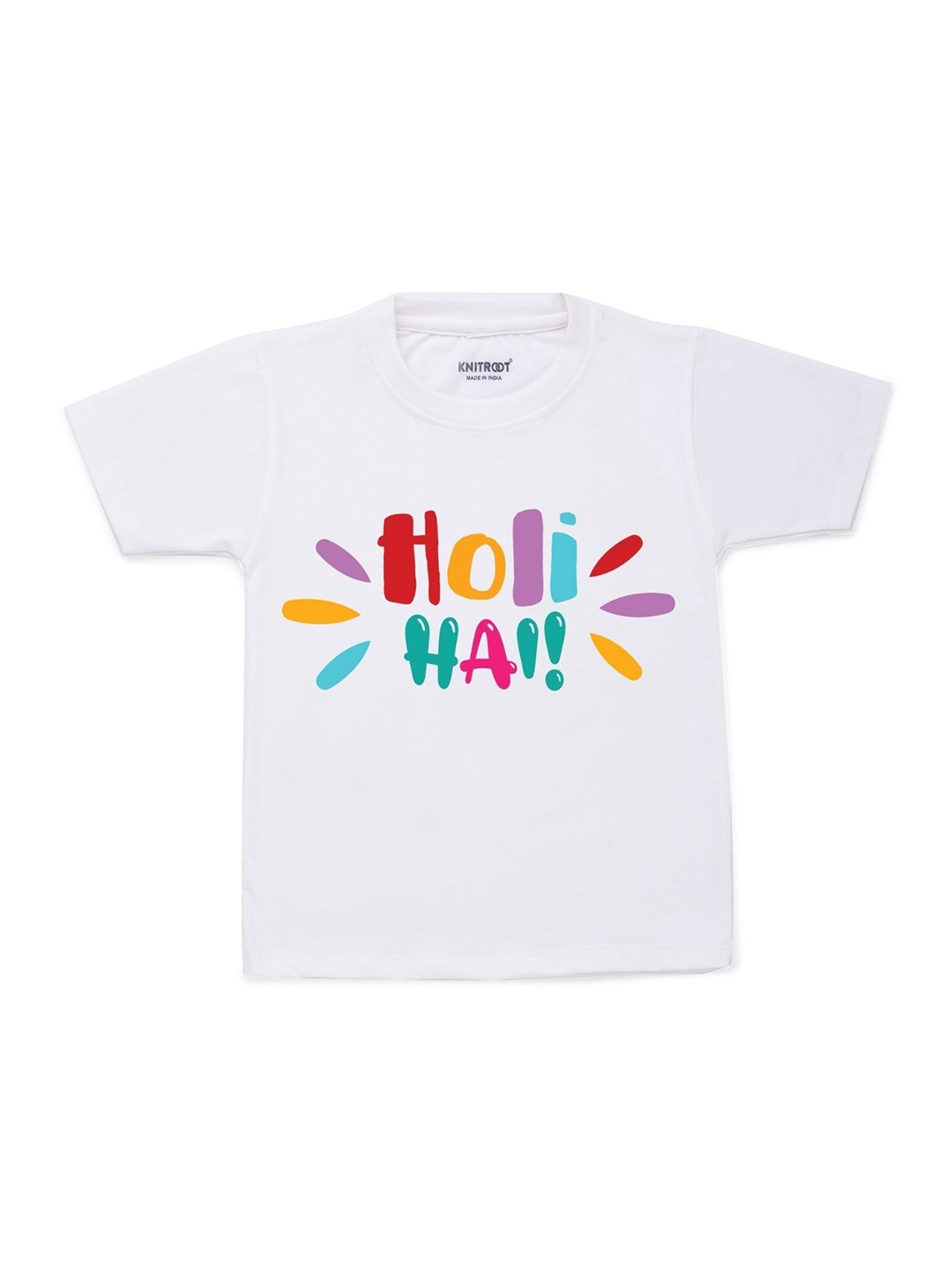 

KNITROOT Kids White & Red Holi Typography Printed T-shirt