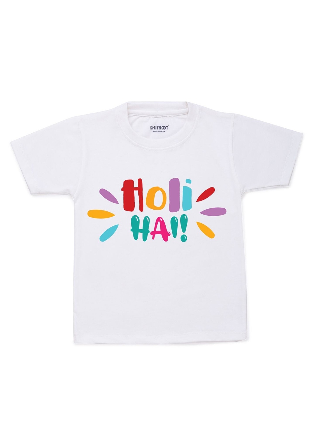 

KNITROOT Kids White & Red Holi Typography Printed T-shirt