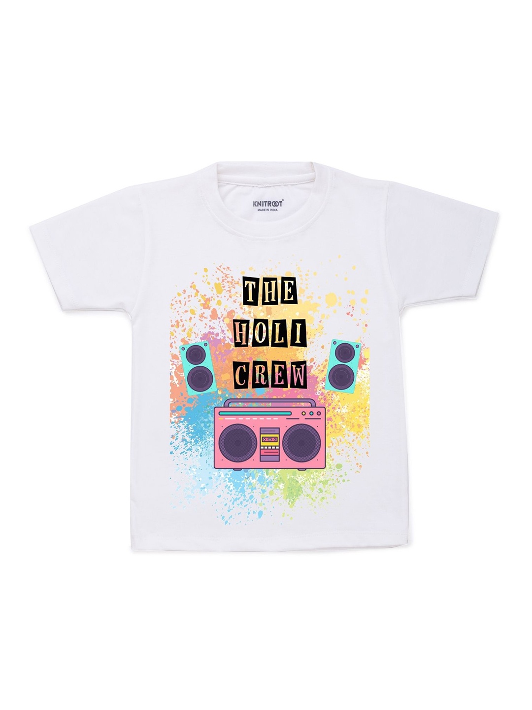 

KNITROOT Kids White & Yellow The Holi Crew Printed T-shirt