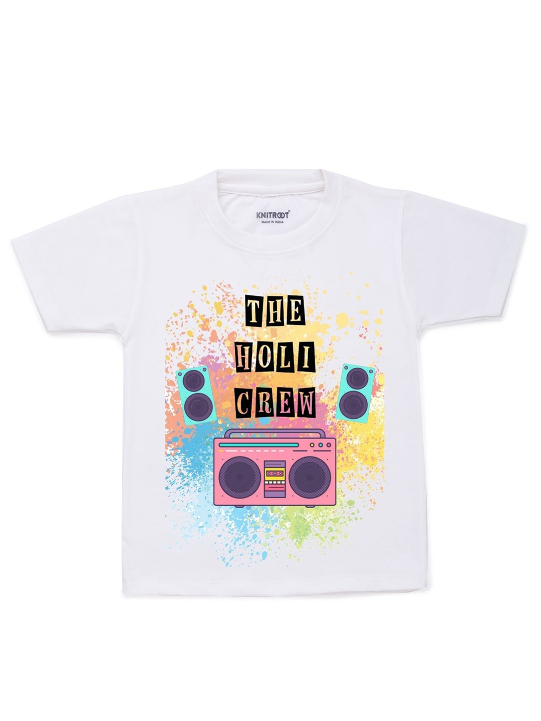 

KNITROOT Kids White & Pink The Holi Crew Printed T-shirt