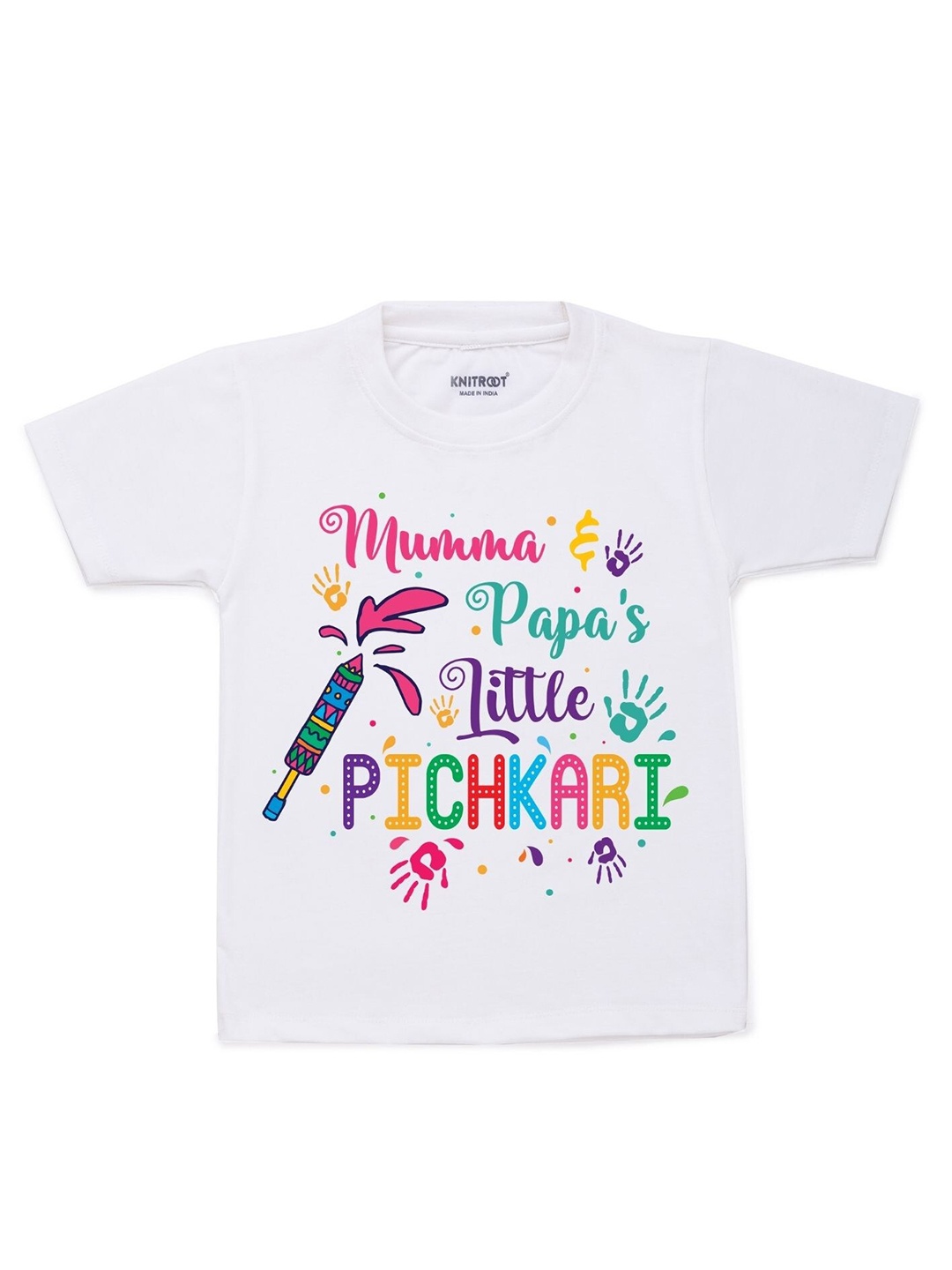 

KNITROOT Kids White & Green Little Pichkari Typography Printed T-shirt