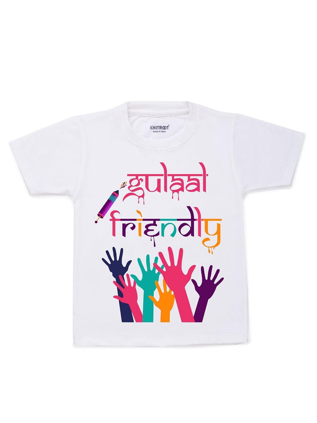 

KNITROOT Kids White & Pink Gulaal Friendly Printed T-shirt