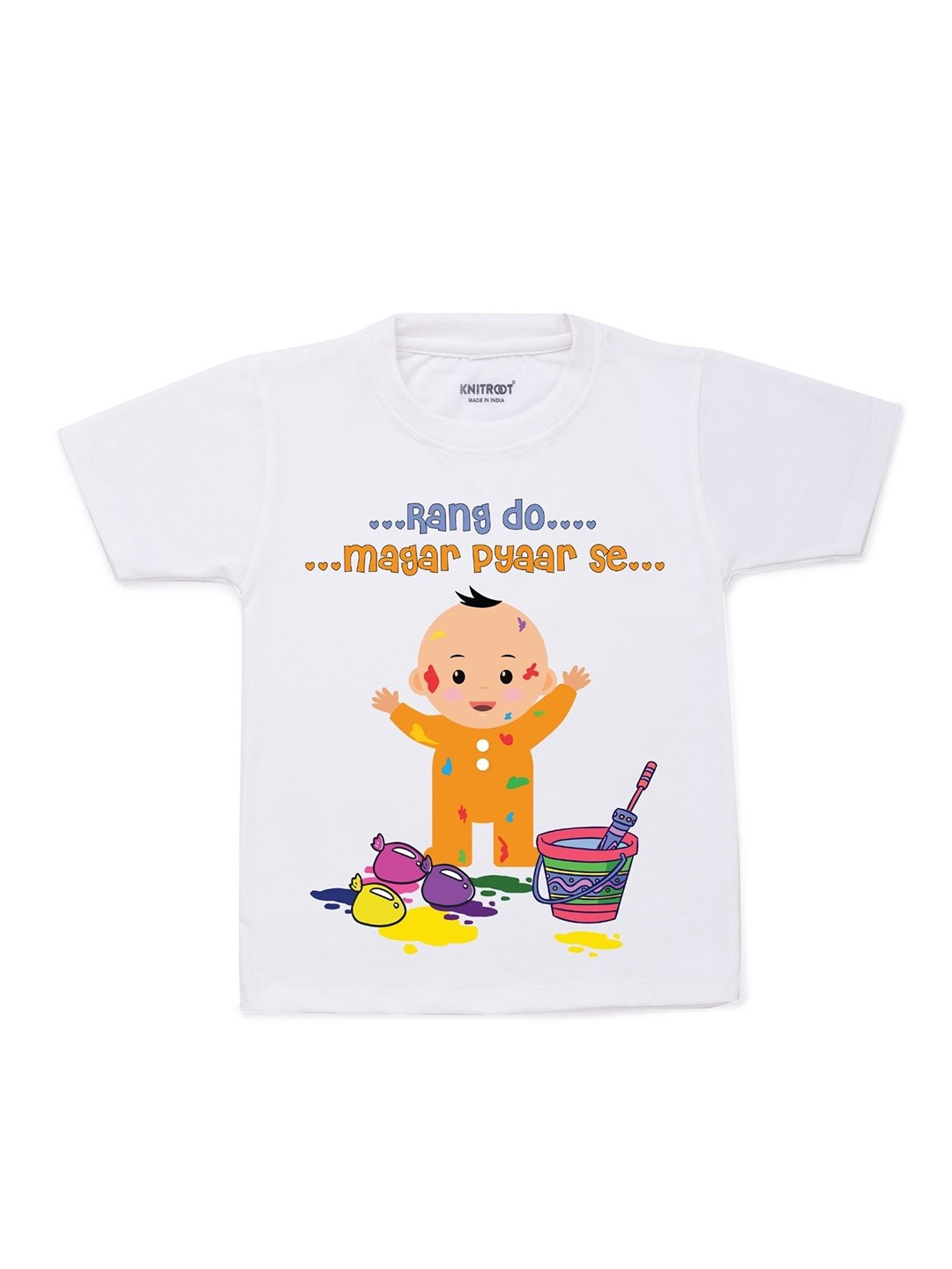 

KNITROOT Kids White & Yellow Rang Do Printed T-shirt