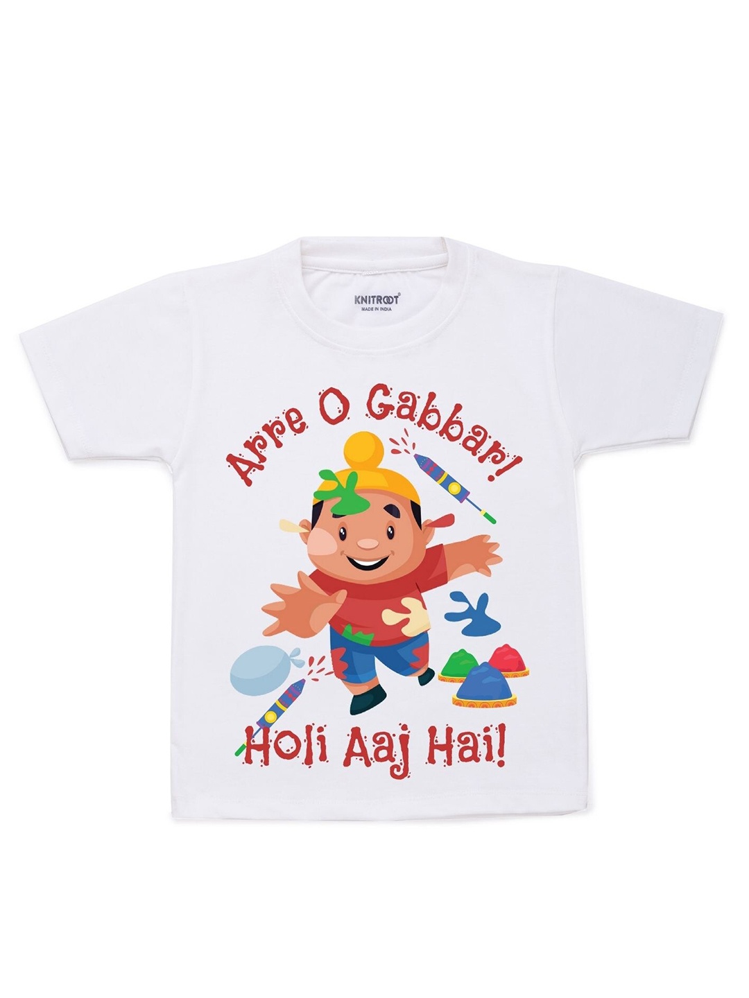 

KNITROOT Kids White & Red Holi Aaj Hai Printed T-shirt