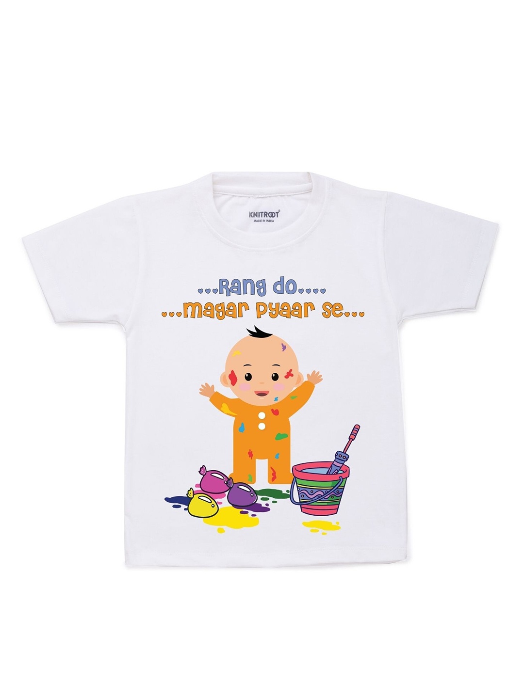 

KNITROOT Kids White & Yellow Rang Do Printed T-shirt