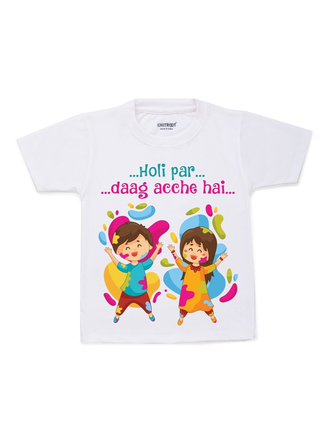 

KNITROOT Kids White & Yellow Holi Par Printed T-shirt