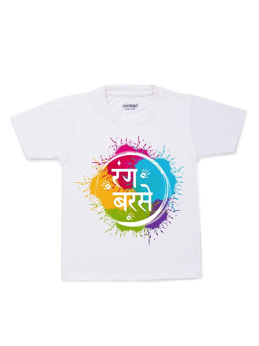 

KNITROOT Kids White & Yellow Rang Barse Typography Printed T-shirt